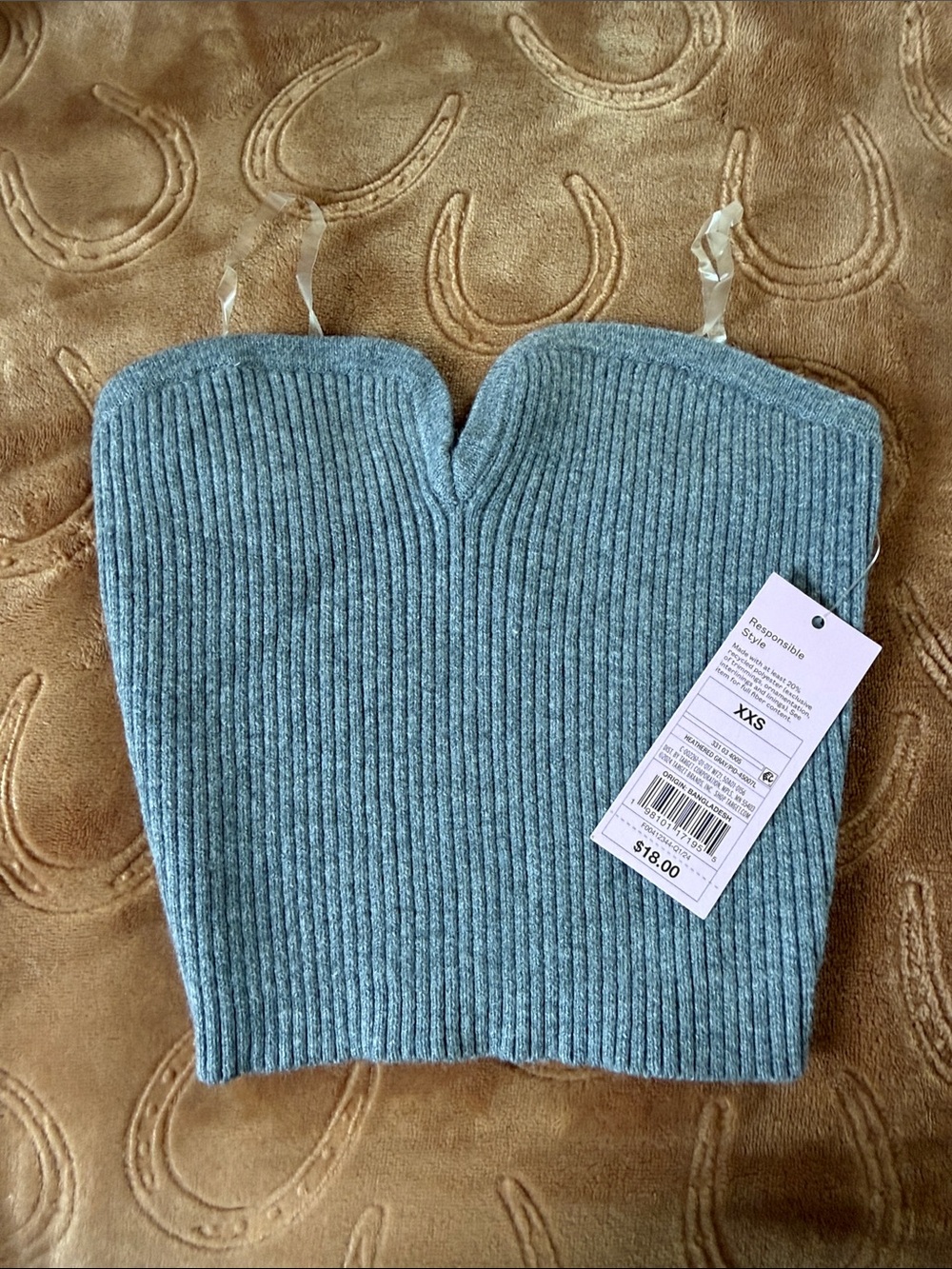Ribbed V-Neck Crop Sweater Tank in Heather Teal - Women